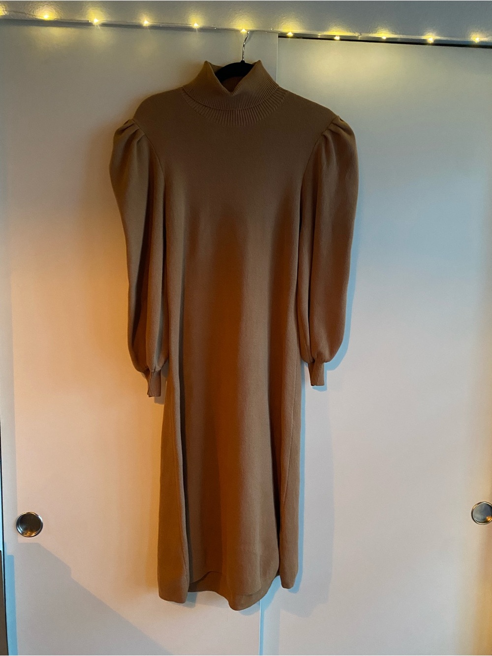 Who What Wear Camel Turtleneck Puff-Sleeve Knit Midi Dress Size L
